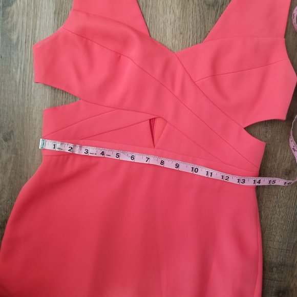 Sz 8 BCBGMaxAzria Joy Cutout Gown Dress in Ambrosia (Coral) with Chiffon Skirt - Picture 9 of 12